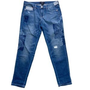 White House Black Market Embellished Patched Floral Girlfriend Cropped Jeans 6